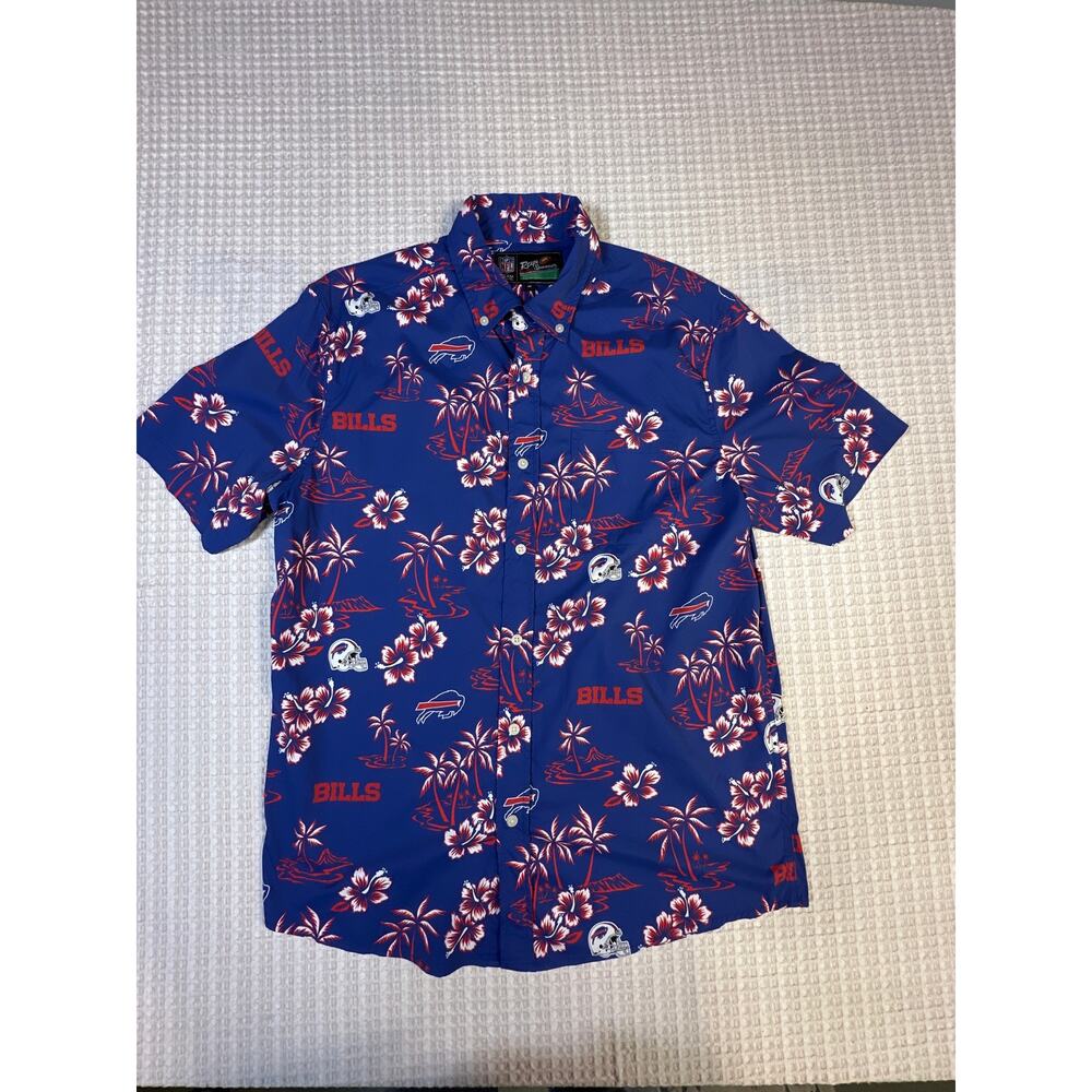 Reyn Spooner Buffalo Bills Hawaiian Shirt NFL Floral Blue Medium Aloha Button Up